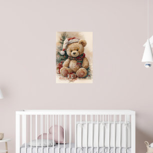 Poster Urso Cozy Teddy com Papai Noel e Árvore de Natal