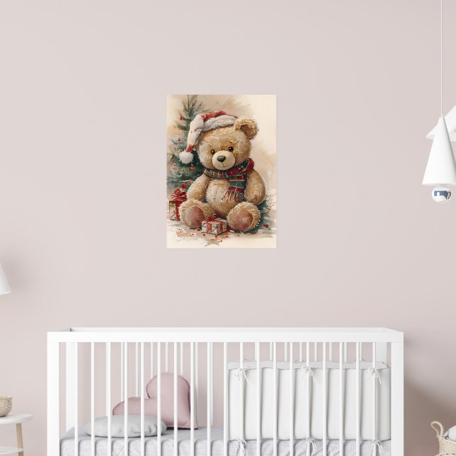 Poster Urso Cozy Teddy com Papai Noel e Árvore de Natal (Berçário 2)