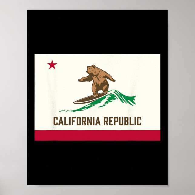 Poster Urso da República da Califórnia Surfando-Bandeira  (Frente)