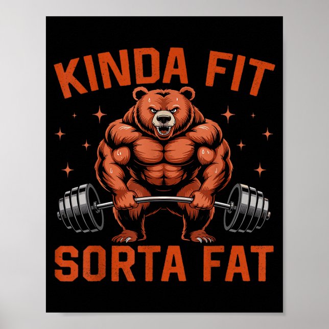 Poster Urso de academia engraçado meio em forma meio gord (Frente)