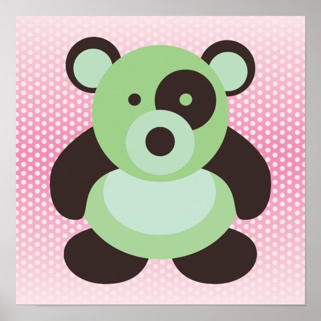 Póster Urso de Bebê Verde Menta e Rosa (Frente)