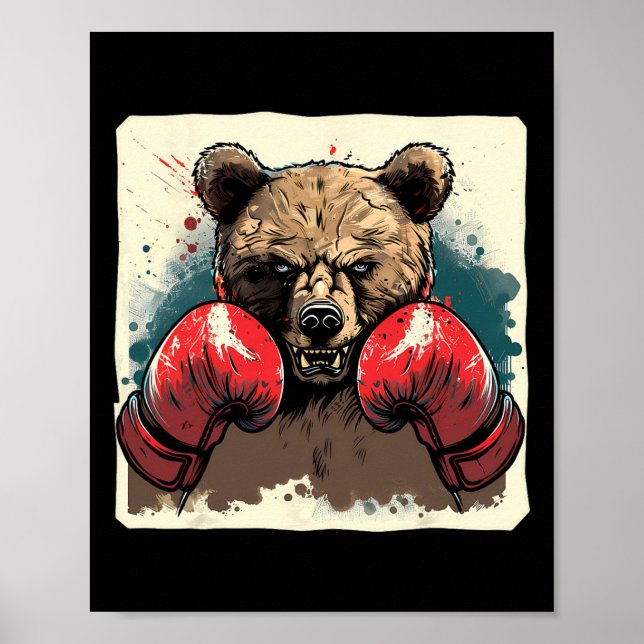 Poster Urso de Boxer com Luvas de Boxin Caixa Engraçado (Frente)