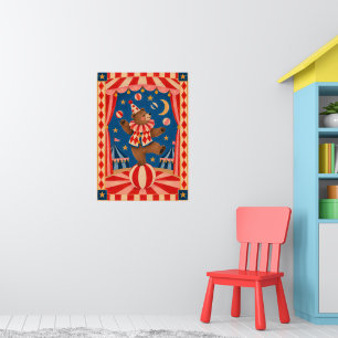 Poster Urso de Circo Antigo se Equilibrando em Bola Ar Ca
