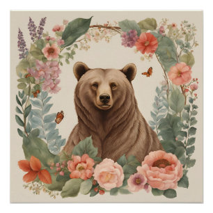 Póster Urso de Cottagecore