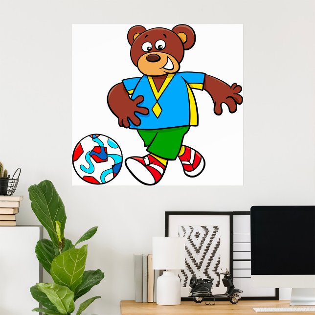 Poster Urso de Futebol Jogando Futebol com Roupa de Espor (Criador carregado)