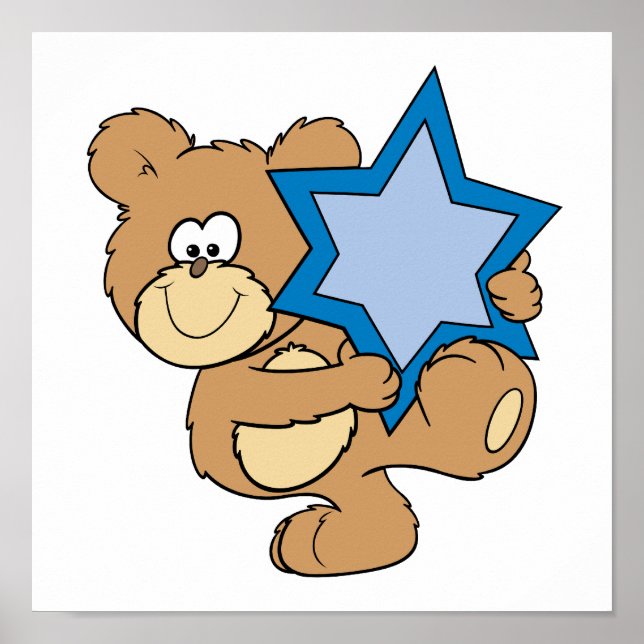 Póster urso de hanukkah fofo segurando a estrela de davi (Frente)