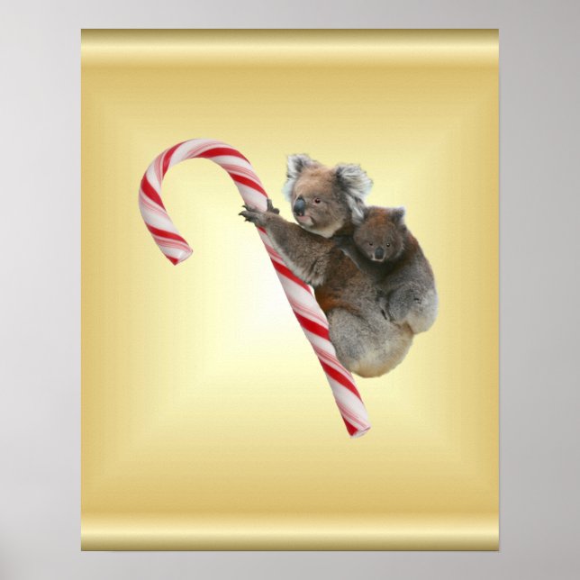 Póster Urso de Koala e bastão de doces de Joey Cub (Frente)