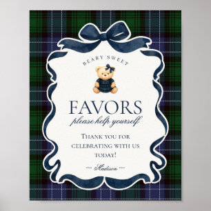Poster Urso de Laço Coquete Préppy Placar de Favoritos de