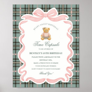 Poster Urso de Laço Coquete Rosa Cápsula do Tempo de Aniv