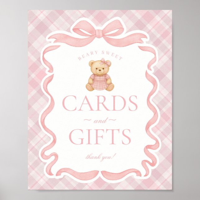 Poster Urso de Laço Coquete Rosa Cartões & Presentes Plai (Frente)