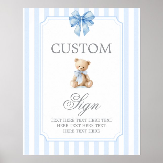 Poster urso de listras azuis sinal personalizado (Frente)