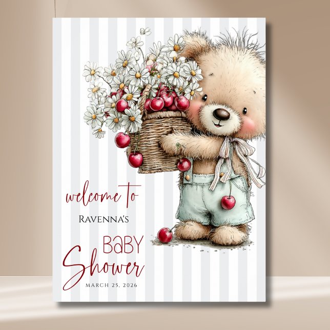 Poster Urso de Listras Cinzas Daisy Cherry Bem-vindo ao C (Criador carregado)