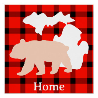 Póster Urso de Michigan em Casa em Buffalo Plaid