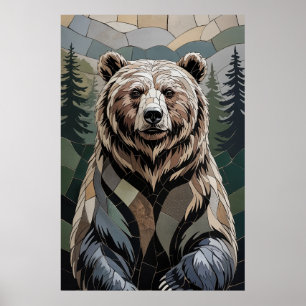 Poster Urso de Mosaico de Pedra Floresta