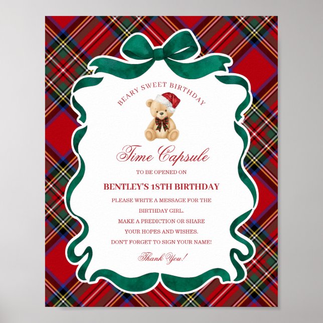 Poster Urso de Natal em Xadrez Escocês Cápsula do Tempo d (Frente)