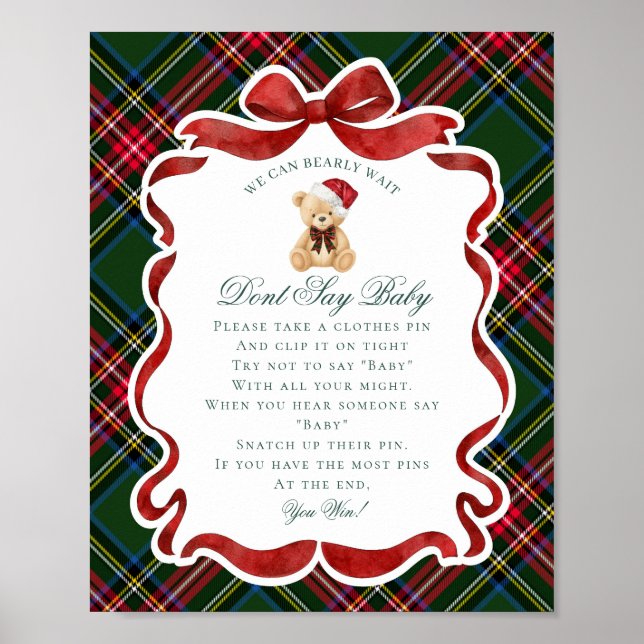 Poster Urso de Natal em Xadrez Escocês Não Diga Bebê Jogo (Frente)