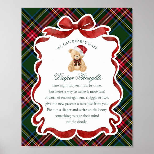 Poster Urso de Natal em Xadrez Verde Pensamentos de Frald (Frente)