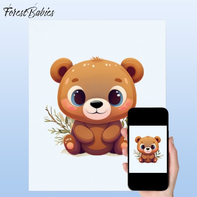 Poster Urso-de-Orelha-de-Orelha-de-Orelha-branca-clara-🧸 (Teddy Bear 🐻 Cute ForestBabies Light Blue Baby Woodland Animal Poster)