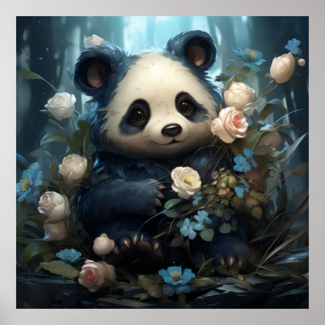 Poster Urso de Panda e Flores (Frente)
