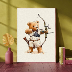 Poster Urso de pelúcia arqueiro Arte Esportiva Animal Fof