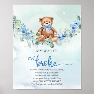 Poster Urso de pelúcia azul-claro floral My Water Broke g