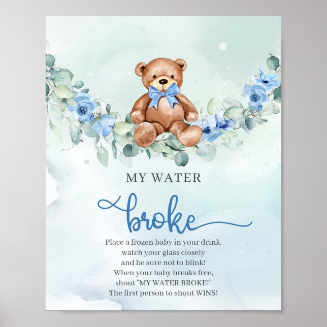 Poster Urso de pelúcia azul-claro floral My Water Broke g (Frente)