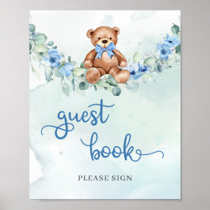 Poster Urso de pelúcia azul empoeirado com floral de euca