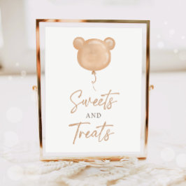 Poster Urso de pelúcia balão de aniversário de doces e gu