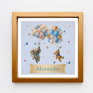 Póster Urso de pelúcia com nome personalizado e balões de