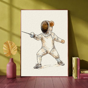 Poster Urso de pelúcia de esgrima Arte de berçário de esp