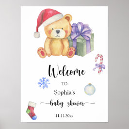 Poster Urso de pelúcia de inverno - chá de fraldas de boa