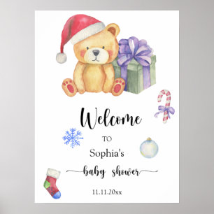 Poster Urso de pelúcia de inverno - chá de fraldas de boa