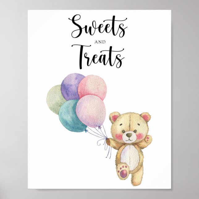 Poster Urso de pelúcia - doces e guloseimas para chá de b (Frente)