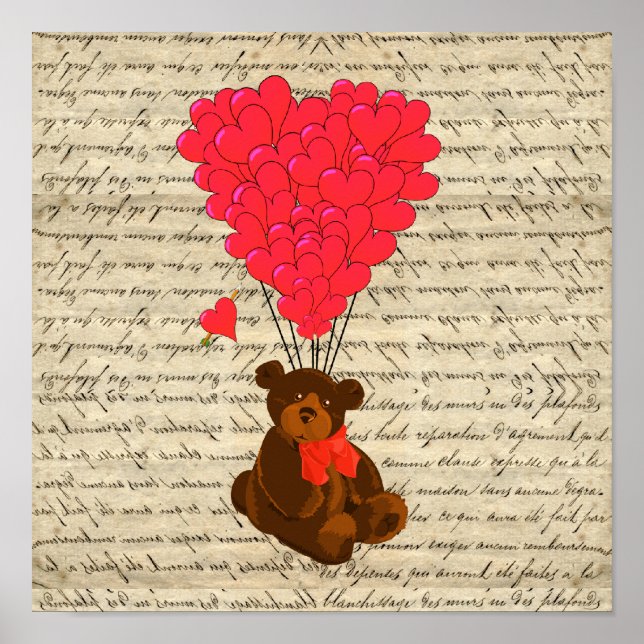 Póster Urso de pelúcia e coração (Frente)