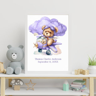 Poster Urso de Pelúcia em Avião Decoração de Berçário Art