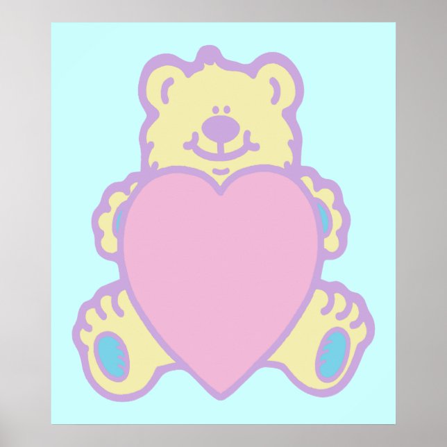 Póster Urso de Pelúcia Fofo Coração de Amor (Frente)