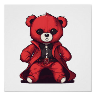 Póster Urso de pelúcia fofo menino vermelho