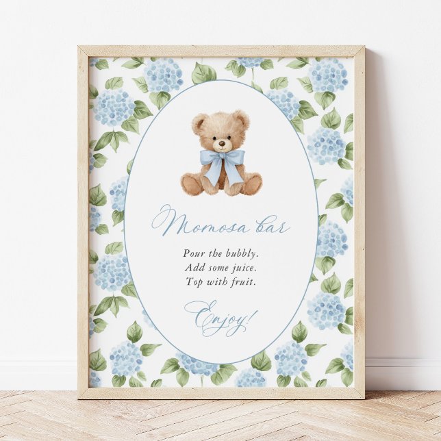 Poster Urso de Pelúcia, Laço Azul, Flores Azuis, Bar Momo (Criador carregado)