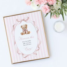 Urso de Pelúcia, Laço Rosa, Listras Rosas, Barra M