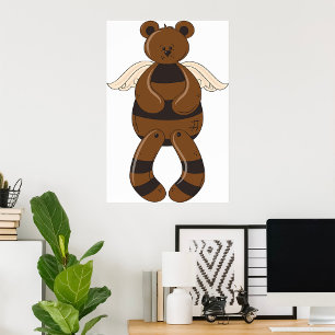 Poster Urso de Pelúcia Marrom Fofo com Asas de Anjo