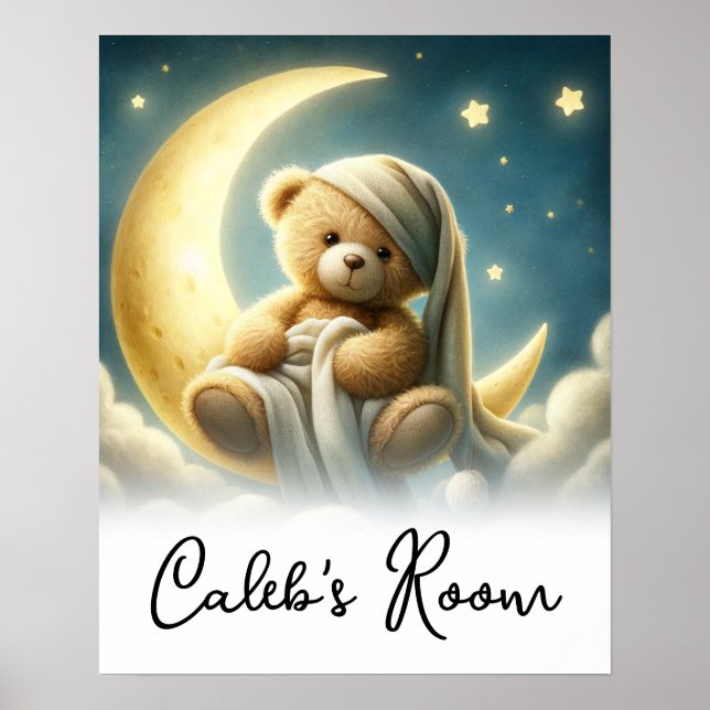 Poster Urso de Pelúcia na Lua Estrelas Céu Celestial (Frente)