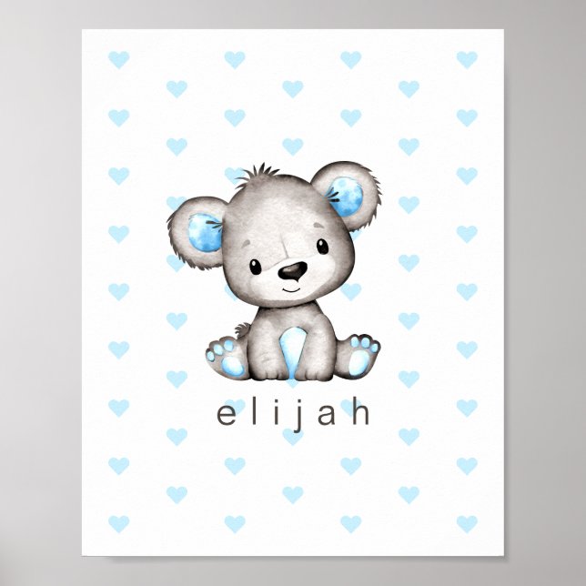 Poster Urso de pelúcia personalizado para menino com Cora (Frente)
