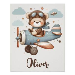 Póster Urso de Pelúcia Piloto Caprichoso Personalizado