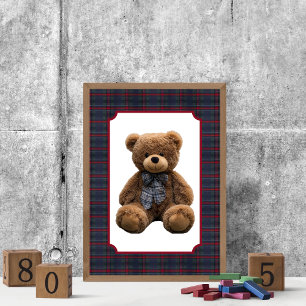 Poster Urso de Pelúcia Polo Xadrez Escocês Berçário Menin