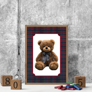 Poster Urso de Pelúcia Polo Xadrez Escocês Berçário Menin