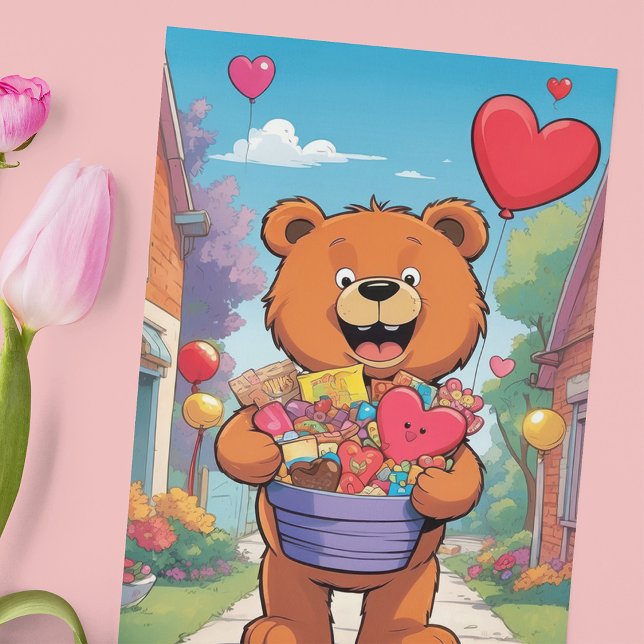 Poster Urso de pelúcia sorridente com cesto de presentes  (Criador carregado)