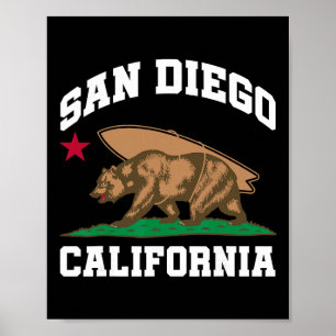 Poster Urso de San Diego Califórnia Surfando Surfista
