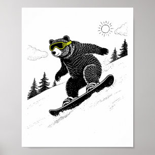 Poster Urso de Snowboard, Esportes de Inverno Divertidos,