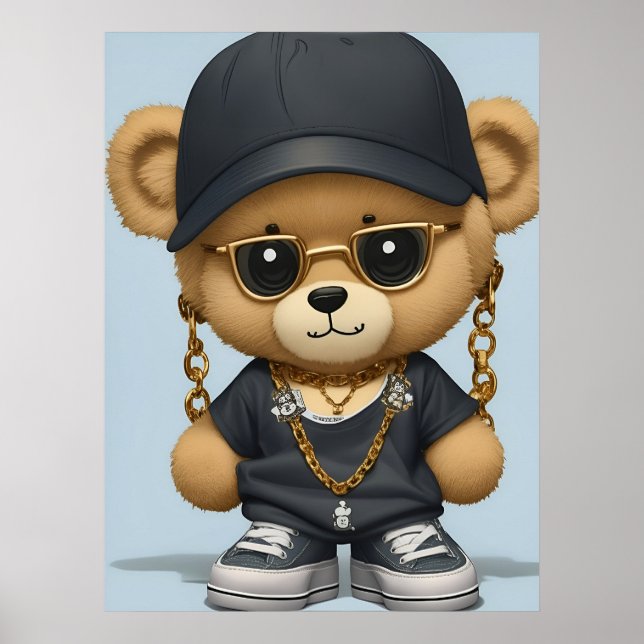 Poster Urso de Teddy Adorável no Estilo de Hip Hop Arte A (Frente)