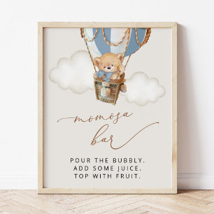 Poster Urso de Teddy, Balão de Ar Quente Azul, Bar Momosa